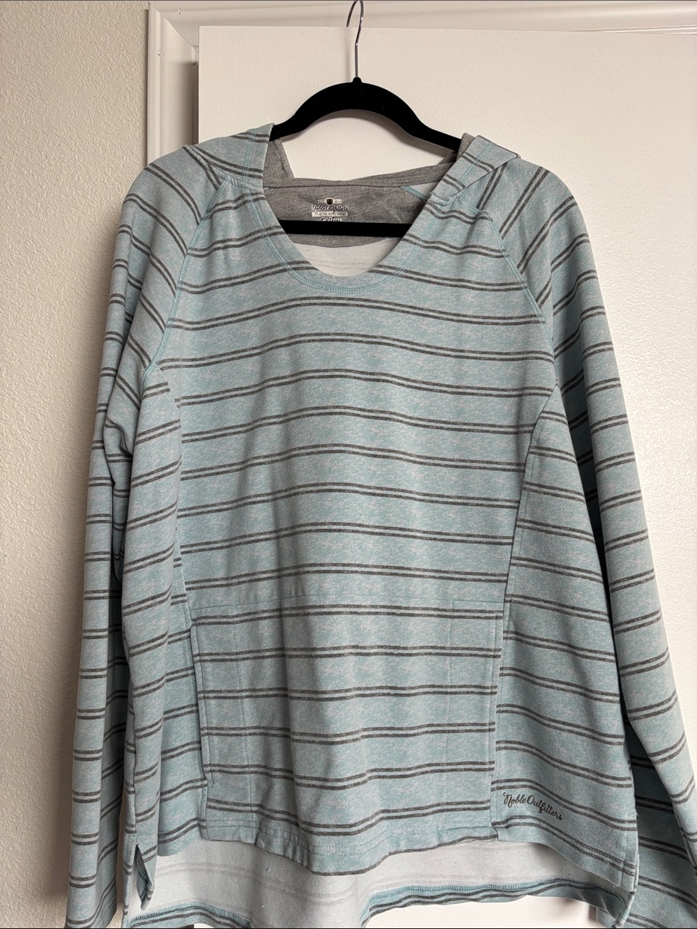 Light Blue Striped Hooded Pullover Sweatshirt